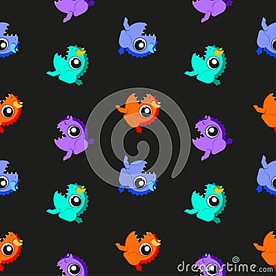 Background with multi-colored funny dragons. Vector Illustration